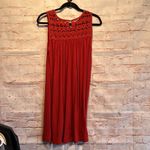 Loft red tank swing dress medium sleeveless crochet neck button closure Photo 4