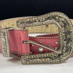 Pink Studded Leather Belt With Rhinestone Buckle SKIU 7590 Photo 0