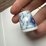 B & G Bing Porcelain White & Blue Thimble Pendant Necklace Made In Denmark Gold Photo 4