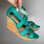 Rouge | Teal Wedge Heels Strappy Womans 10 Blue Photo 1