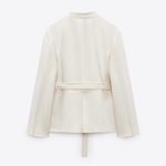 ZARA Women Bloggers Fav Oyster White Linen Blend Belted Business Blazer Size M Photo 6
