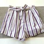Amazon Red White Blue Striped Linen Blend Tie Waist Shorts Size Large Photo 0