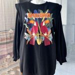 Farm Rio  Amazonia Black Long Balloon Sleeves Sweat Dress Women’s Size Medium Photo 0