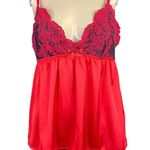 Tahari Sleepwear Womens Lingerie Top Pajama Sleepwear Satin Lace Babydoll Red Photo 0