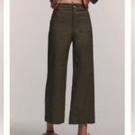 Anthropologie Maeve The Colette Ankle Cropped Linen Wide Leg Pants Green 31 Photo 1