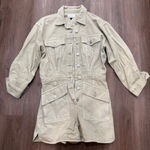 7 For All Mankind Unique Utility Denim Jumpsuit Dress Khaki Button Front Pockets Size S Photo 0