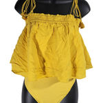 Free People Free‎ People Layered Ruffle Thong Bodysuit Golden Yellow XS Photo 0