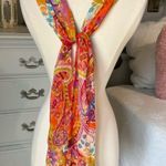 Scarf Colorful Hippie Lightweight Floral Orange Pink Hair Tie Wrap Photo 3