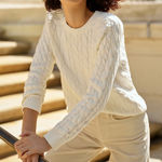 Lands' End Ivory Cable Knit Drifter Sweater Size Large Tall Fisherman Nautical White Photo 0