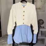 Alexander Wang Bi-Layer Layered Cotton Blend Cable-Knit Oxford Cardigan Photo 3