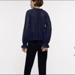 ZARA  Knit Blue Pleated Bell Sleeve Ruffle High Neck Semi Sheer Blouse Size M Photo 2
