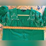 Adrienne Vittadini  L Green Embroidered Poet Blouse Boho Eyelet Photo 10
