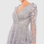 Mac Duggal 67387 Gray Floral Embellished Lace A-Line Cocktail Dress Photo 4