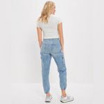 American Eagle Super High-Waisted Cargo Denim Jogger- Ice Blue- Size 0/25 Photo 1