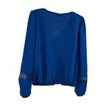 Lane Bryant  royal blue long sleeve 16 Swiss dot v-neck top popover cutout detail Photo 1