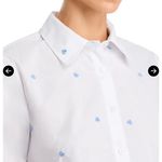AQUA  Women's White Button-Down Shirt with Blue Heart Embroidery - Size‎ M Photo 4