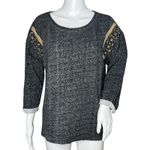 Sanctuary Sweatshirt Womens Medium Black Gray Beaded Rolled Sleeve Updated Basic Photo 0