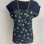 Navy Shamrock Satin Blouse NWT Blue Photo 1