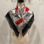 Gorgeous silk vintage made in Japan checkered city scape scarf Red Photo 6