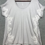 J.Jill Pure Embroidered Top M Petite Gray Floral Short Sleeve Casual Photo 0