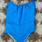 Free People NWOT FP beach Blue One-Piece textured shoulder tie Swimsuit Photo 0