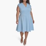 Calvin Klein NWT Cap Sleeve Scuba Knit Fit & Flare Dress 18W, LIGHT BAYOU Photo 1