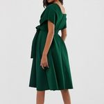 ASOS  Fallen Shoulder Forest Green Scuba Midi Dress Size US0 UK4 NWT Cocktail Photo 1