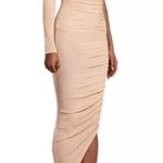Misha Collection MISHA Tansy Ruched Sparkle Mesh Midi Dress in Champagne Photo 2