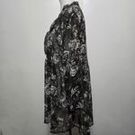 Falls Creek 2X Black Floral Print Sheer Pleated Tie Neck Long Sleeve Tunic Top Photo 1