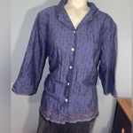 Victoria Jones Vintage Blue embroiled floral Button-Up Shirt top woman’s 1X 90s Photo 0