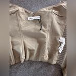 ZARA Woman’s Bustier Corset Top. Tan Khaki Strapless Zip Front Photo 4