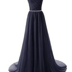 Luullu Sleeveless Gown Prom Jeweled Navy Chiffon Max Dress Pageant Size 10 Photo 0
