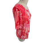 Chico's  Rayon Blend Red/Pink Tropical Leaf Print Top Sz 2 Large Photo 2