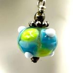 Sterling silver blue and green glass blown lamp work bead earrings Photo 5