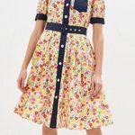 United Colors Of Benetton  Floral Button-Down Dress with Navy Accents Photo 0