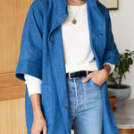 Emerson Fry Women’s Denim Layering Jacket Shell Button Front in Indigo Denim S Blue Photo 0