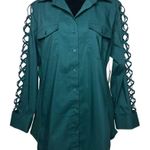 Sharagano Teal Lattice Sleeve Knit to Fit Blouse - Size Medium Photo 0