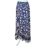 NEW Rusttydustty Womens M Floral Blue Pink Bohemian Maxi Skirt Elastic Waist Size M Photo 3
