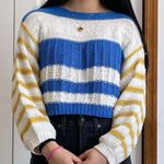 Urban Outfitters  Blue & Yellow Striped Cropped Slouchy Distressed Sweater Size M Photo 1