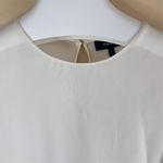 Theory  Women's Silk Blouse Size Large‎ White Ruffle Hem & Sleeves Corporate Work Photo 3