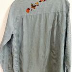 Karen Scott Embroidered Gray/White Striped  Button Down Blouse fall embroidered pattern L Photo 4