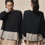 Maeve NWT Anthropologie Striped Trim Twofer Sweatshirt Navy Blue Size S Photo 1