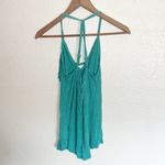 Naked Zebra Teal Fringe V Neck Western Tank Top Photo 4