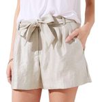 Loft Champagne Shimmer Pleated Tie Waist Shorts Photo 0
