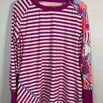 Title Nine Swim Shirt Women's XL Floral Striped Long Sleeve Rash Guard Zip Photo 0