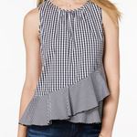 Maison Jules  XS Gingham Ruffle Sleeveless Top Tie Back Casual‎ Blouse Photo 0