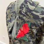 ZARA Army Print w/ Embroidered Rose Sweater Photo 5