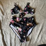 Cupshe Black Floral Tie Front High Waisted Bikini Two Piece Swimsuit Size Large Photo 2