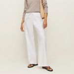 Reformation  | Olina 100% Linen Straight-Leg Drawstring Pants in White Photo 3