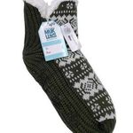 NEW MUK LUKS Aloe Infused Ankle Cabin Socks Faux Sherpa Size L/XL Olive Green Photo 0